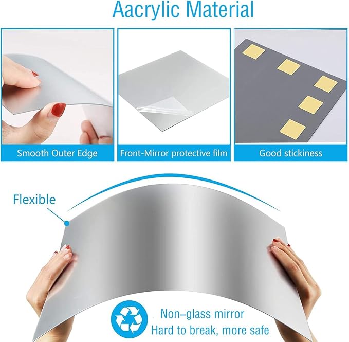 16"x12" Acrylic Mirror Sheet, Flexible Non Glass Body Mirror Tiles Large Self - Image 3