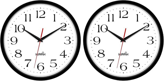 HIPPIH 2 Pack Silent Wall Clock, 10 Inch Non Ticking Quiet Digital Sweep by HIPPIH