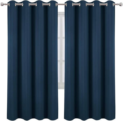LEMOMO Blackout Curtains 66 x 72 Inch Long Navy Blue Curtains Set of 2 Panels - Image 2