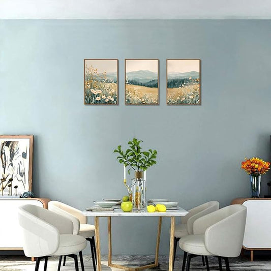 KISSFOX 3 Piece Framed Wildflower Wall Art Floral Wall Decor Landscape Flower - Image 2