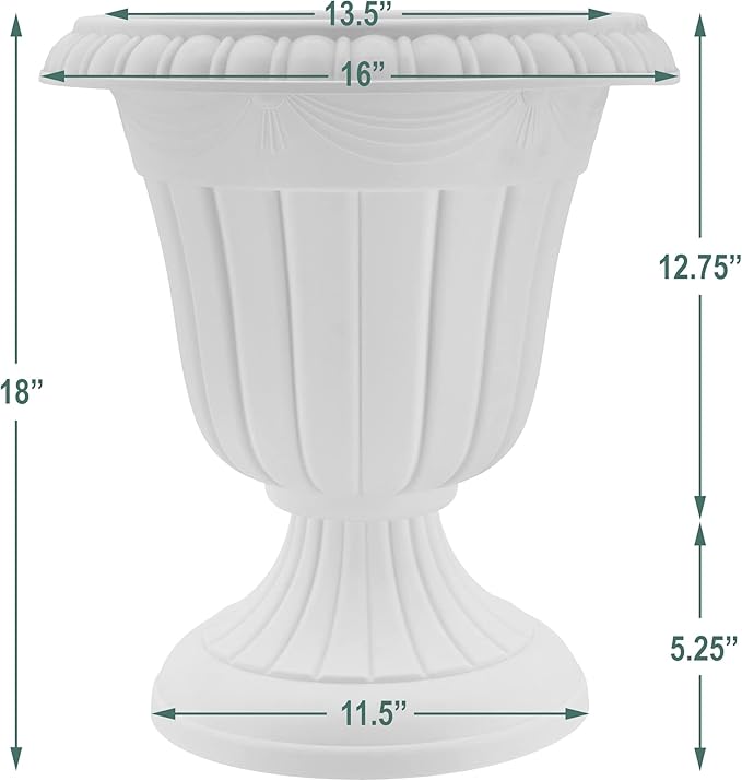 PL00BG Classic Traditional Plastic Urn Planter Indoor/Outdoor, 16" x 18", Beige
