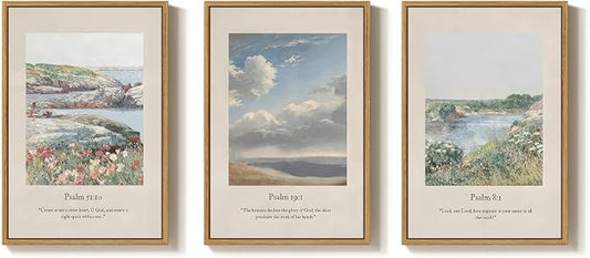 Framed Christian Wall Art for Living Room, Vintage Psalm Scripture Wall Decor by Cuspin