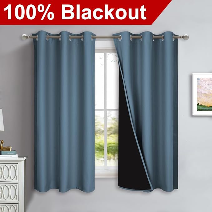 NICETOWN 100% Blackout Curtains 45 inches Long, Smoky Blue, 1 Pair, 42 inches - Image 2