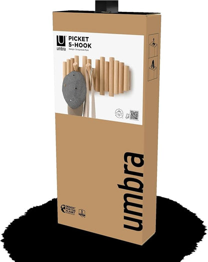 Umbra Picket Coat Rack Wall Mount – 5 Flip-Down Wood Coat Hooks, Modern & - Image 7