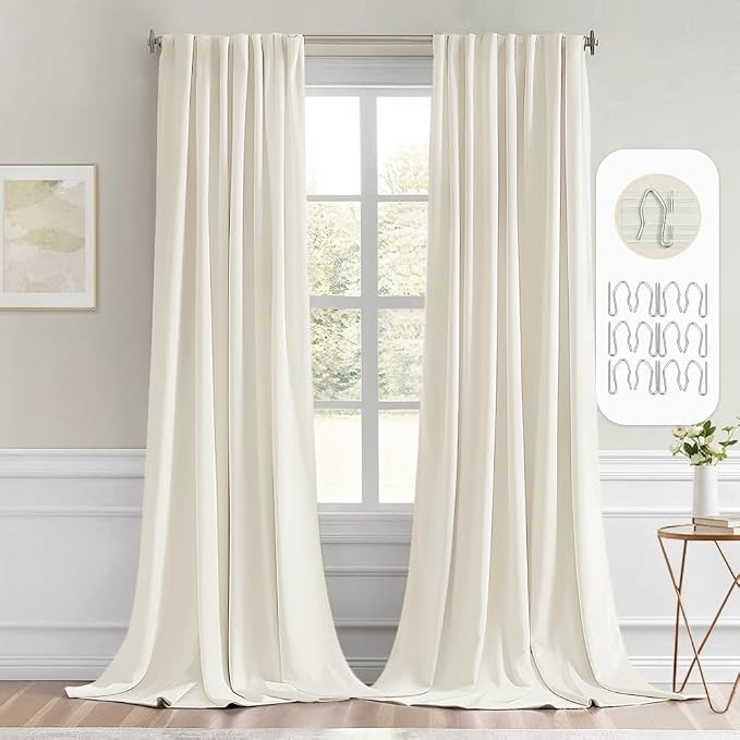 MIULEE Cream Back Tab Blackout Curtains 108 Inch Long 2 Panels Set by MIULEE