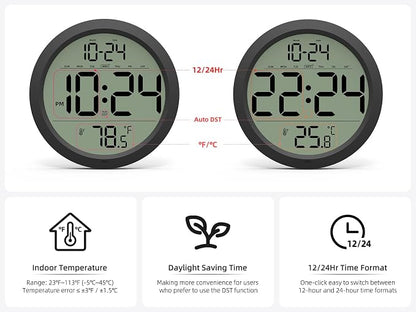 Digital Wall Clock with Date, Indoor Temperature, Battery-Operated Digital Clock - Image 5