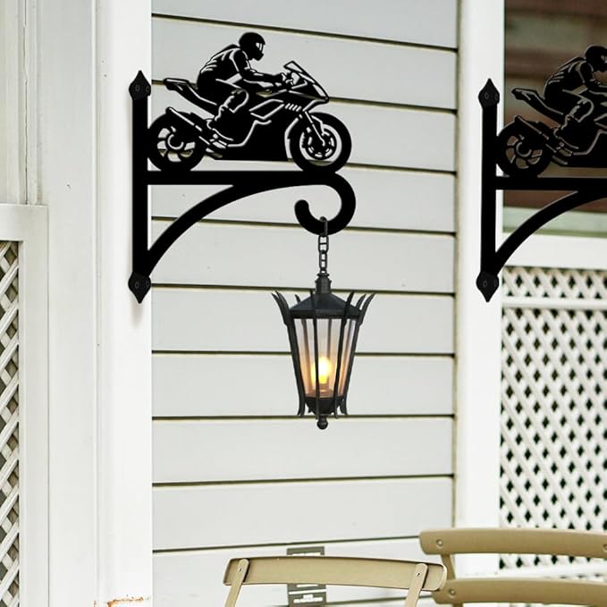 peacoblue Iron Plant Hangers Hooks for Outdoor Indoor Hanging Plants Flower Fern Pots Lantern Bird Feeder,11.8"x15.1" Weather Resistant Metal Wall Holder for Porch Garden Farmhouse(Motorcycle)