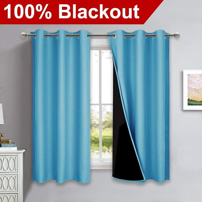 NICETOWN 100% Blackout Curtains 54 inches Long, Teal Blue, 1 Pair, 42 inches - Image 2