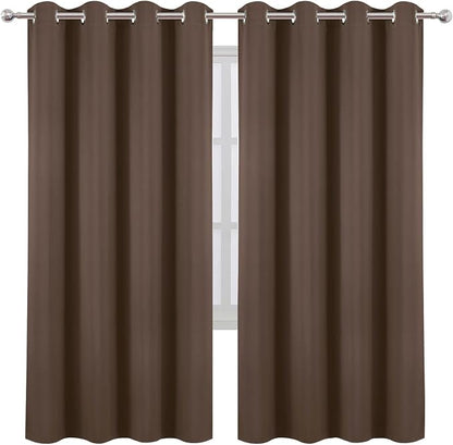LEMOMO Blackout Curtains 66 x 72 Inch Long Chocolate Curtains Set of 2 Panels - Image 2