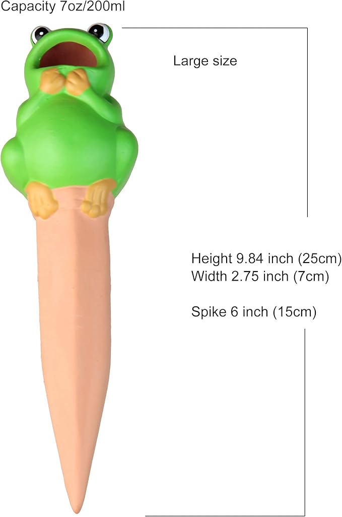 Terracotta Plant Self Watering Spikes - Set of 3 Terracotta Self Watering Bulbs, Self Watering Stakes, Self Watering Globes for Pot Plants (Frogs Painted, Large)