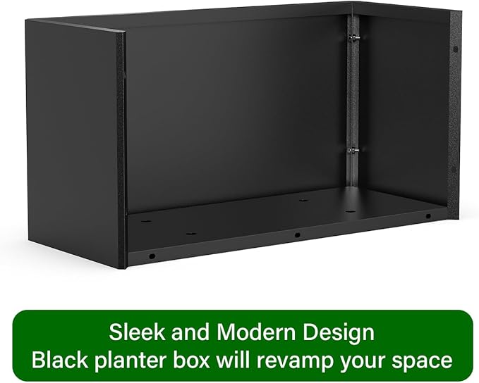 Outdoor Metal Planter Box - Rectangular Trough, All-Weather Durable with 4 Drainage Holes, 25x11x13 Inches for Porch & Patio, Black