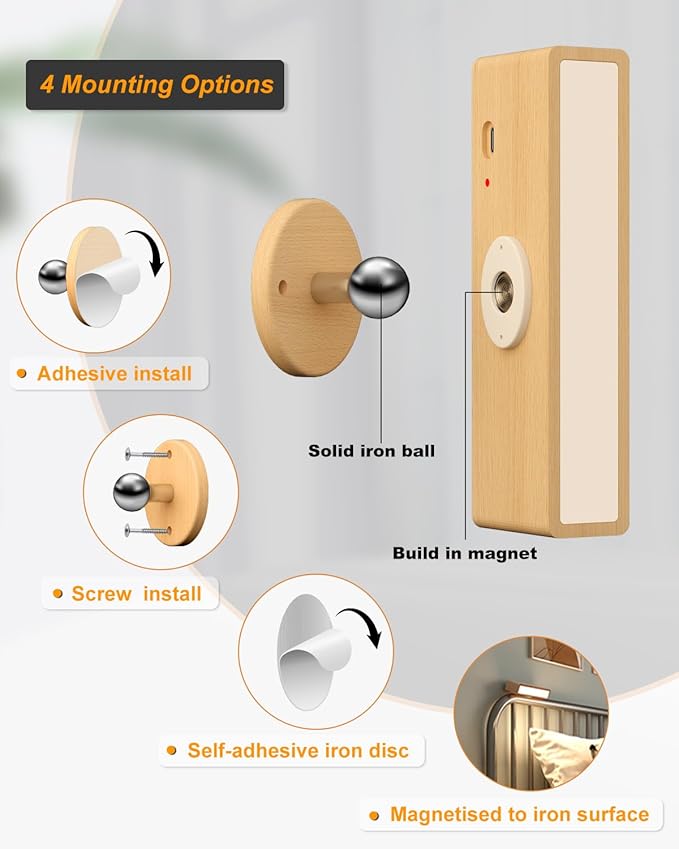 DetarZinLED Wall Lights Battery Operated Wooden, Magnetic Wall Sconces - Image 5