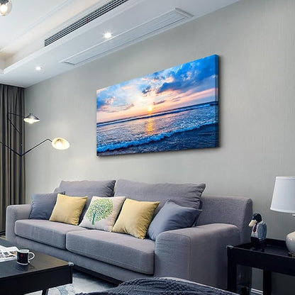 Wapluam Canvas Wall Art For Living Room Office Wall Decor Blue Beach Ocean Sea - Image 2