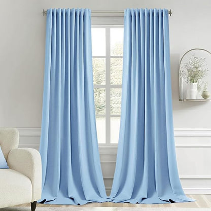 MIULEE Sky Blue Back Tab Blackout Curtains 108 Inch Long 2 Panels Set by MIULEE