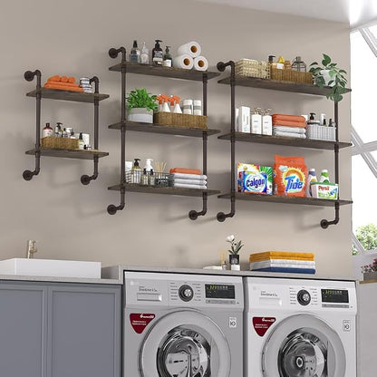 Helsin 3 Tier Industrial Pipe Shelf Rustic Wood Floating Shelves, Wall Display - Image 6