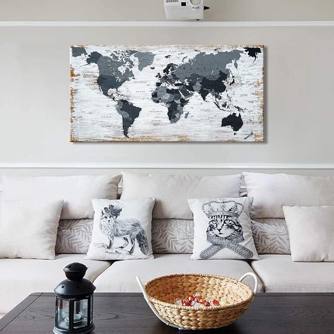 world map Canvas Wall Art Black Wall Decor Office Map of the world Pictures - Image 3
