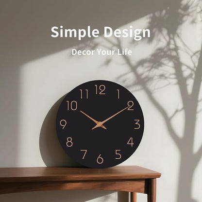 Mosewa Wall Clock Battery Operated 10 Inch Black Silent Non Ticking Simple - Image 5