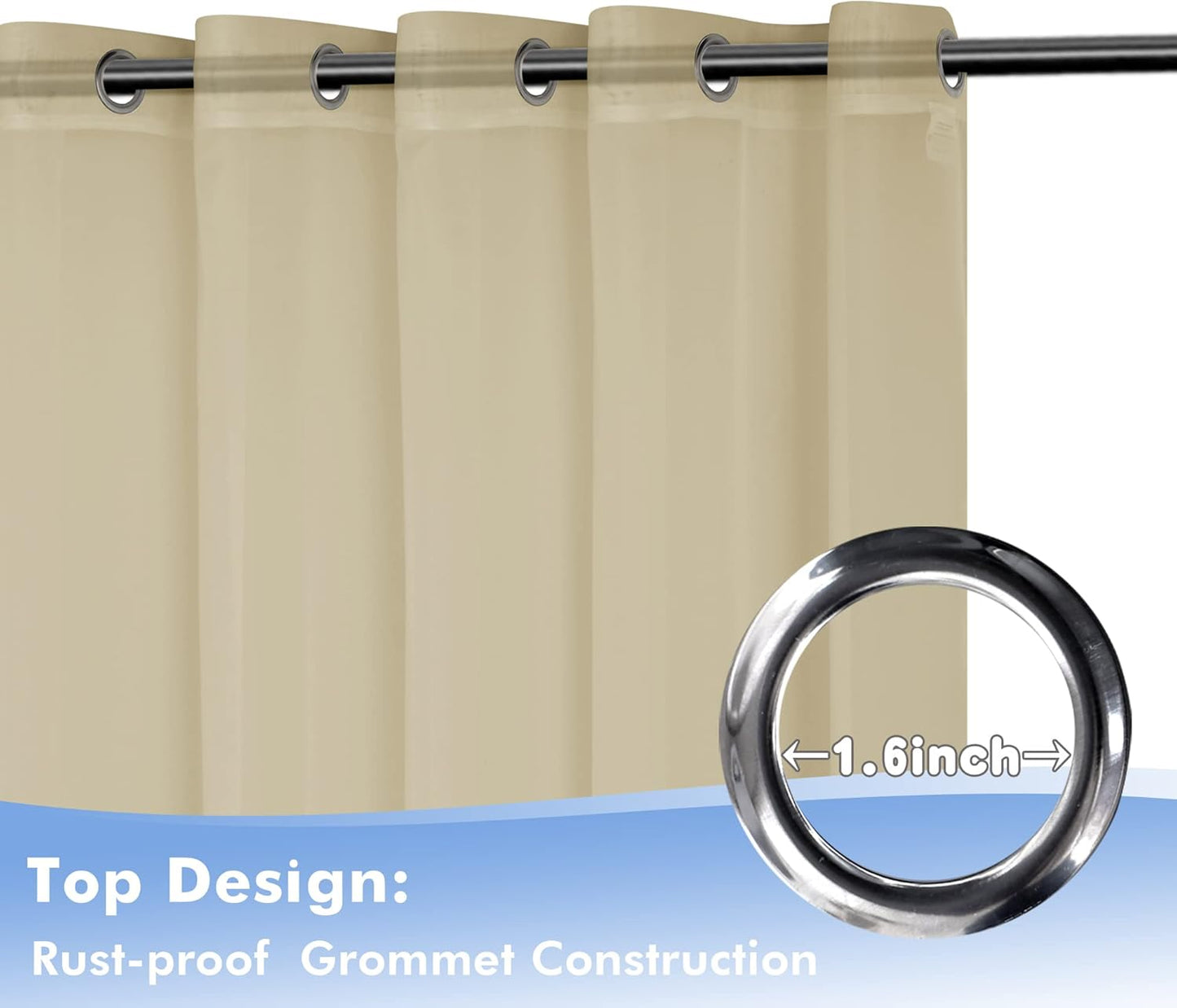 HolidayIdeas Outdoor Sheer Curtains for Patio Waterproof, 4 Panels - 54 x 95 Inch - Light Filtering Voile Outside Curtains Grommet Drapes for Front Porch, Gazebo, Pergola, Backyard, Linen Color