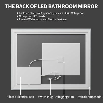 Koonmi 36"x24" LED Mirror for Bathroom, 90CRI Anti-Fog Vanity Mirror - Image 8
