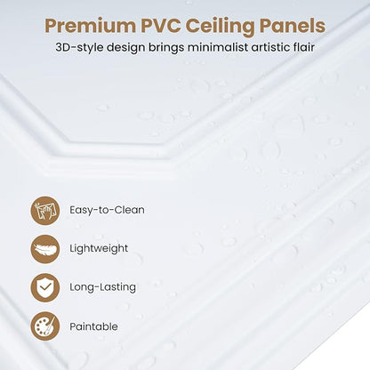 Giantex 24 Pack PVC Wall Panels, Glue Up or Drop Ceiling Panel, Waterproof 3D - Image 4