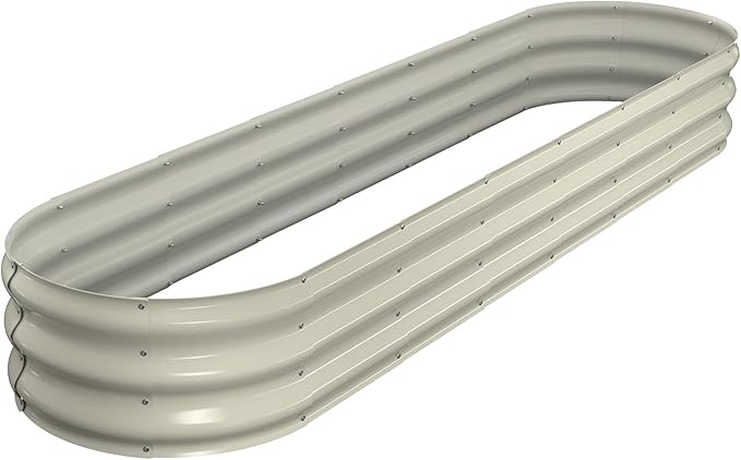 Raised Garden Bed Kit, 8x2x1 ft Galvanized Planter Box Outdoor, Oval Large Metal Raised Beds for Gardening Vegetables Flower Herb (Pearl White)