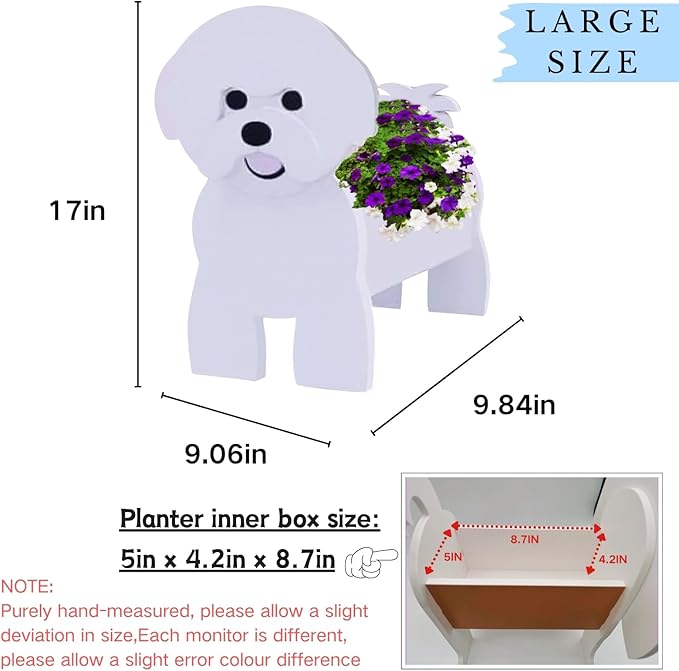 Bichon Frise Dog Planter Plant Pots,Cute Garden Dog Flower Planter,Large Dog Planters Birthday Gifts for Women,Office,Indoor/Outdoor Decor（9.84 * 9.06 * 17in）