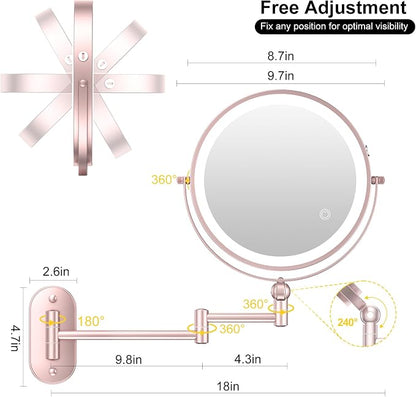 9" Wall Mounted Lighted Makeup Mirror, 4000mAh Rechargeable Double Sided 1X/10X - Image 6