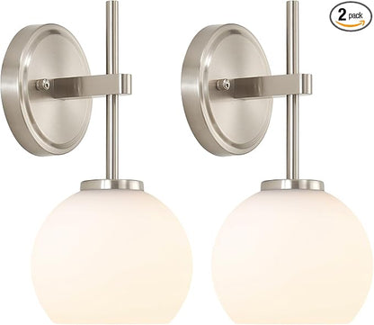 Brushed Nickel Battery Operated Wall Sconce Set of 2, Wireless Rechargeable by SANTOSTOCK