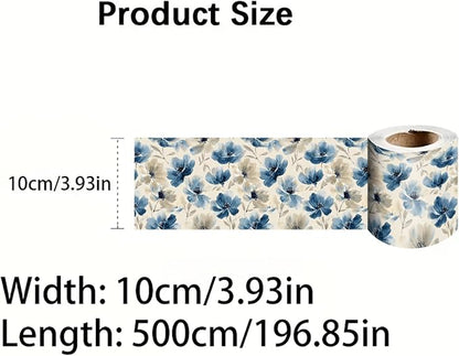 Blue Floral Wall Border 196x4 Inch Peel and Stick Vintage Flower Wallpaper - Image 4