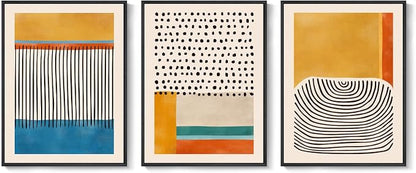 Framed Abstract Mid Century Modern Wall Art Bedroom, 3 Piece Colorful Bright - Image 9