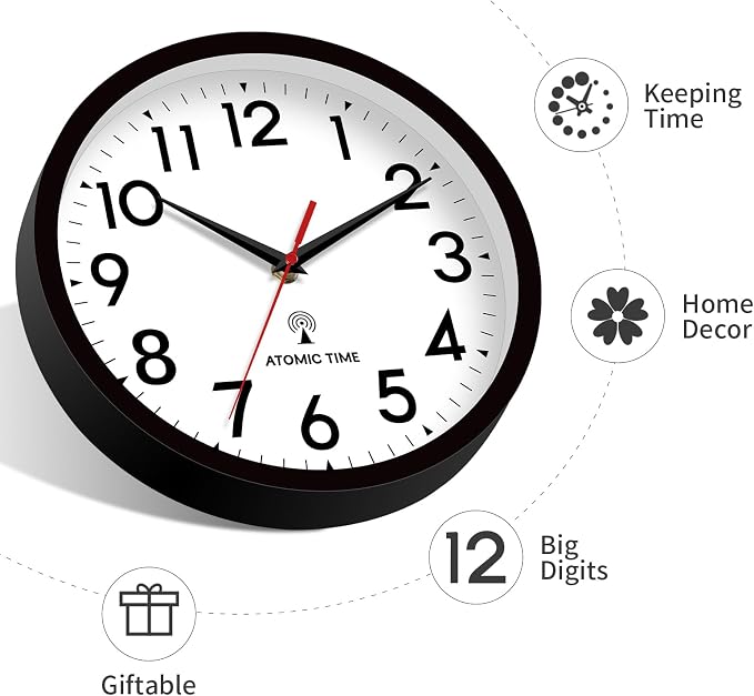 DAXSMY Atomic Wall Clock Analog 10 Inch Battery Operated Modern Decorative - Image 5