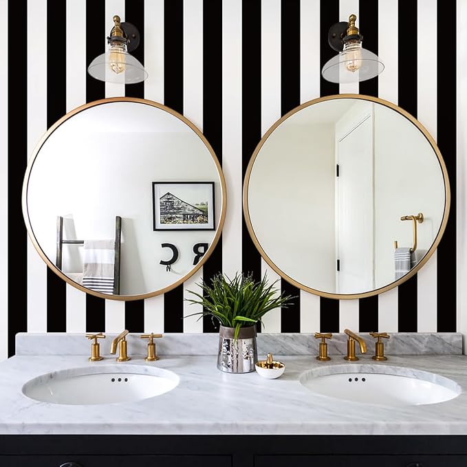 Jeweluck Black and White Wallpaper Peel and Stick Wall Paper 17.7”x118.1” Black - Image 2