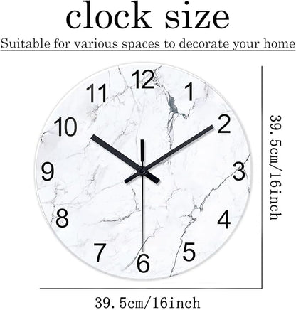 Big White Marble Glass Wall Clocks Battery Operated 16 Inch Abstract Modern - Image 3