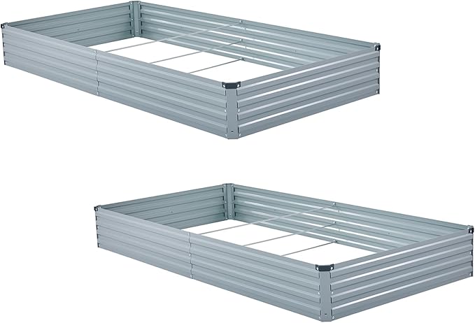 2 Pack 8x4x1FT Galvanized Raised Garden Beds Kit Outdoor Metal Gardening Planter Box for Vegetable Elevated Flower Herbs,Gray