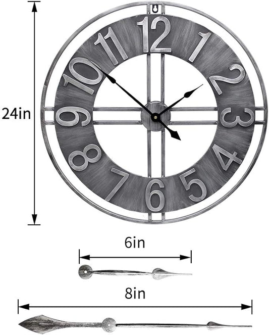 24 inch Large Wall Clock Decorative Metal Retro Oversized Clocks Decor - Image 2