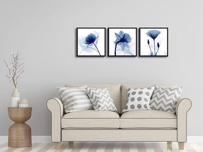 Wieco Art Framed Blue Abstract Flowers 3 Panels Canvas Prints Wall Art Modern - Image 3