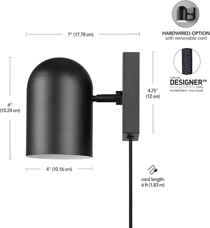 Globe Electric 65000098 1-Light Plug-in or Hardwire Wall Sconce, Matte Black - Image 8