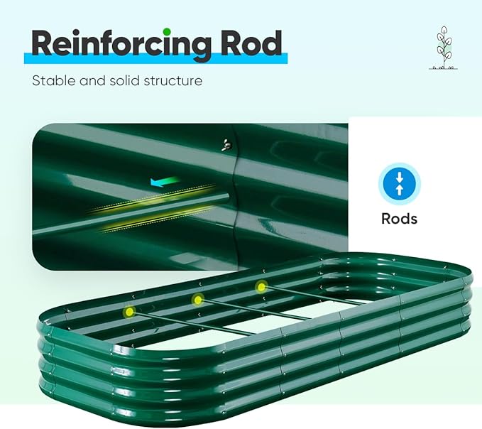 Quictent Raised Garden Bed Kit Oval Galvanized Metal Planter Box for Vegetables Outdoor Backyard, Rubber Strip Edging Included, Dark Green 6x3x2 ft