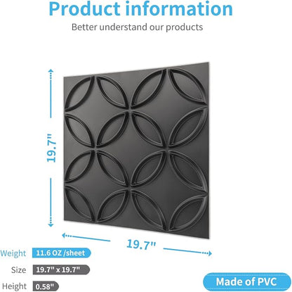Art3d PVC 3D Wall Panel Interlocked Circles in Matt Black Cover 32 Sq.ft - Image 4