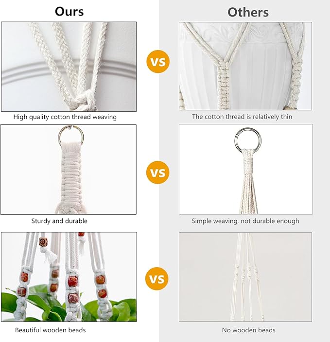 Belit Macrame Plant Hangers Indoor Outdoor 2 Pack Hanging Planters Basket with 2 Hooks Decorative Flower Pots Stand Home Decor