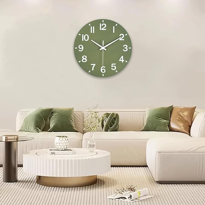 HZDHCLH Wall Clock 10 Inch Silent Non Ticking Wood Battery Operated Green - Image 9