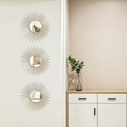 3 Pack Metal Mirrors for Wall Sunburst Wall Mirrors Home Décor Decorative - Image 5