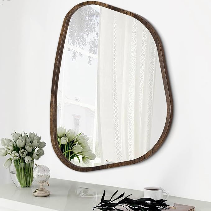 Asymmetrical Accent Mirror for Wall Irregular Oval Wood Frame Modern Unique by HLFMVWE