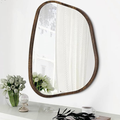 Asymmetrical Mirror Irregular Oval Wall Mirror Modern Wood Frame Unique Shape by HLFMVWE