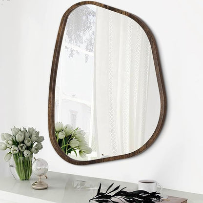 Asymmetrical Accent Mirror for Wall Irregular Oval Wood Frame Modern Unique by HLFMVWE