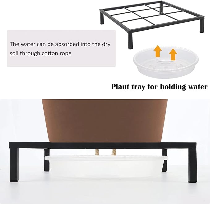 9.8" Metal Heavy Duty Potted Plant Stand Flower Pot Holder with Saucer Indoor Outdoor Rustproof Iron Garden Container Square Supports Rack for Planter ,2 Pack(iron color )