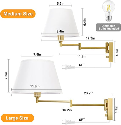 TRLIFE Dimmable Wall Sconce Plug in, Brushed Brass Wall Sconces Set of 2 Swing - Image 6