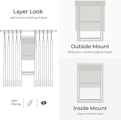 TWOPAGES Natural Woven No Drill Roman Shades, Custom Cordless Blackout Bamboo - Image 5
