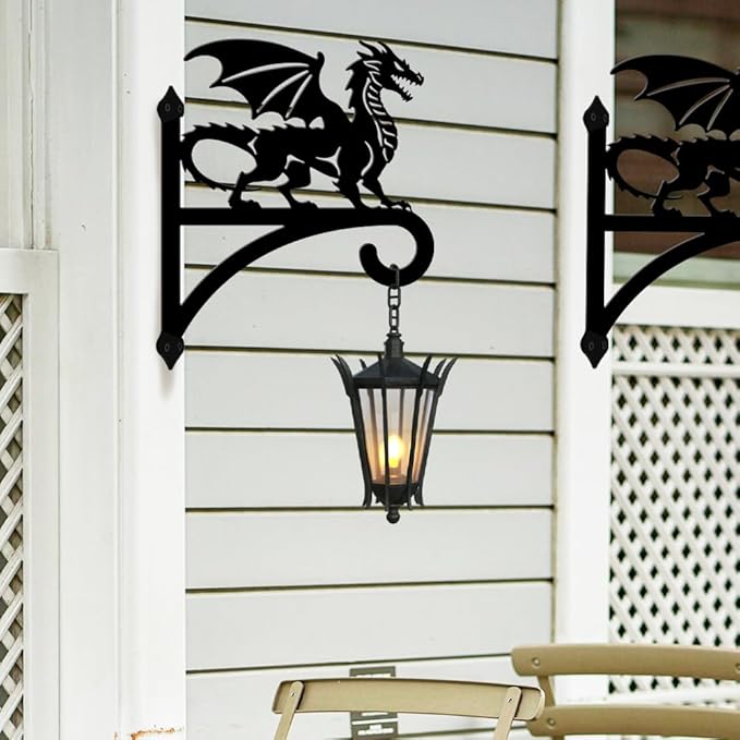 peacoblue Iron Plant Hangers Hooks for Outdoor Indoor Hanging Plants Flower Fern Pots Lantern Bird Feeder,11.8"x15.1" Weather Resistant Metal Wall Holder for Porch Garden Farmhouse(Dragon)