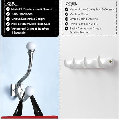 Indian Shelf 6 Pieces Exclusive Ceramic Heavy Duty Decorative Double Wall Hooks - Image 9